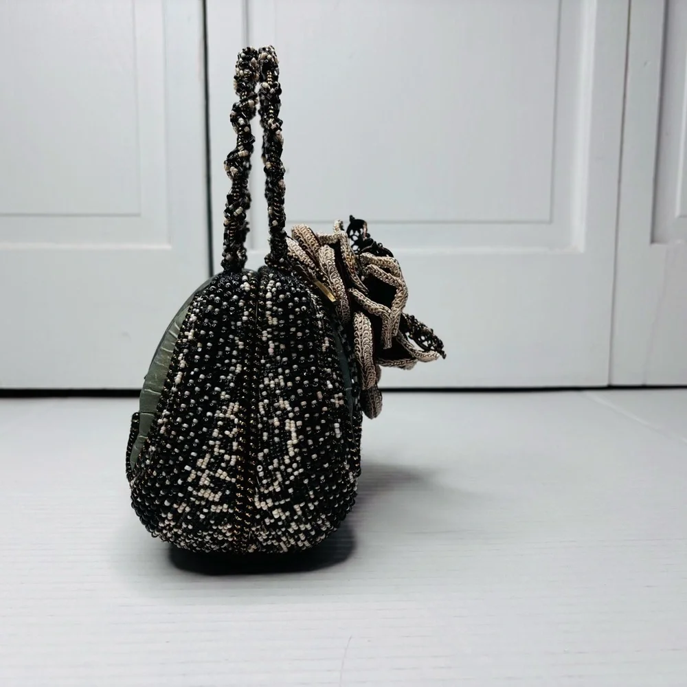 MARY FRANCES Dark Multi-Toned Vintage Beaded Floral Clutch